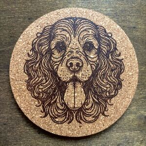 American Water Spaniel Face Laser Engraved Cork Coaster